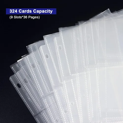 Vista 3 de Paquete de 36 protectores de páginas de 9 bolsillos, capacidad para 324 tarjetas, fundas para tarjetas de intercambio de páginas, páginas