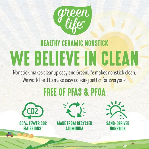 Vista 4 de GreenLife Triple capa de acero inoxidable saludable de cerámica antiadherente, 3.75 cuartos de galón con tapa, sin PFAS, revestimiento múltiple
