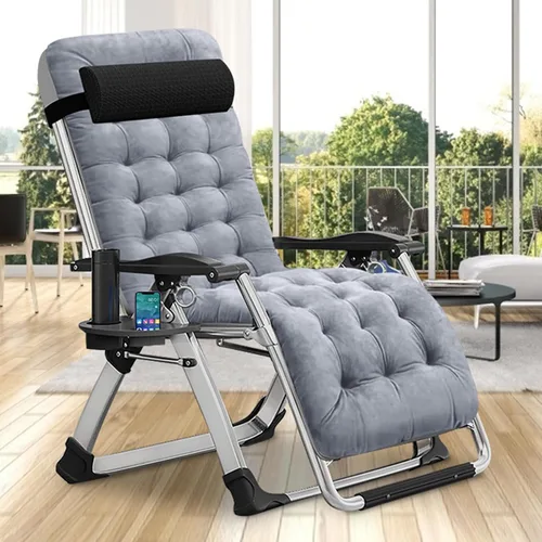 Vista 17 de DoCred Silla cómoda, silla plegable reclinable para dormitorio y sala de estar, sillas reclinables plegables para patio, silla de descanso con cojín