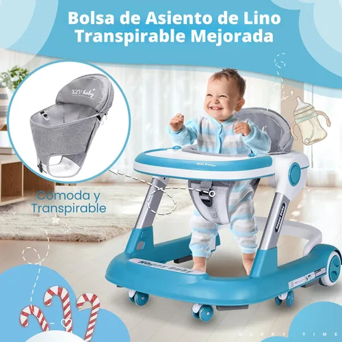 Vista 3 de Andador para bebés con ruedas 4 en 1, centro de actividades plegable con ruedas silenciosas, alturas ajustables, centro de actividades anticaídas