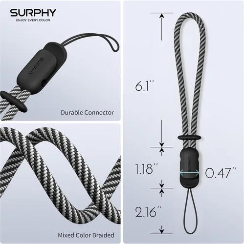 Vista 6 de SURPHY Paquete de 2 cordones de teléfono para funda de teléfono celular, correa de muñeca de teléfono para funda, correa de teléfono celular