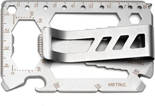 Vista 7 de Hayvenhurst - Tarjeta multiherramienta para tarjetas de crédito, tamaño de cartera, delgada, minimalista, acero inoxidable, tarjeta de supervivencia