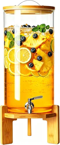 Beverage Dispenser,3Gallon Glass Drink Dispenser with Stand, Stainless Steel Spigot, Ideal for Parties, Bars, Restaurants (11L/3Gallon)