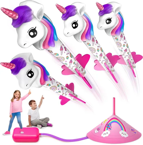 beefunni Lanzador de cohetes de unicornio para niños, 4 unicornios, juguetes al aire libre para niñas, regalos de Navidad, Pascua, cumpleaños para