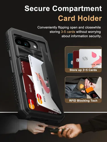 Vista 3 de Vihibii Funda tipo cartera para Google Pixel 9a con tarjetero (4 tarjetas), [bloqueo RFID], cubierta de cámara deslizante y bordes elevados