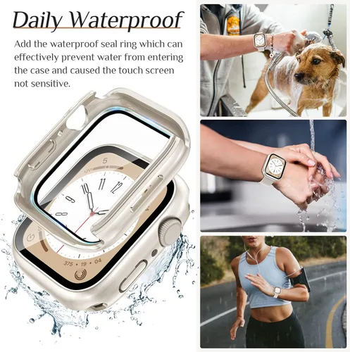 Vista 2 de Goton - 2 fundas para protector de pantalla de Apple Watch de 40 mm, series 6/5/4, SE 3/2/1, funda de protección de PC impermeable con vidrio