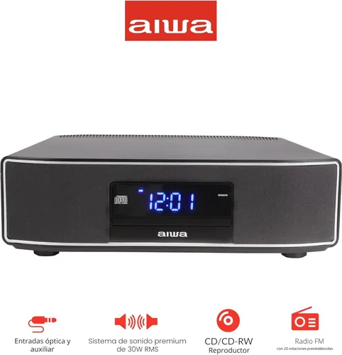 Vista 2 de Aiwa Exos Altavoz para el Hogar, Sistema de Sonido Premium de 30W RMS con Reproductor de CD, Conectividad Bluetooth, Radio FM, Entrada Digital