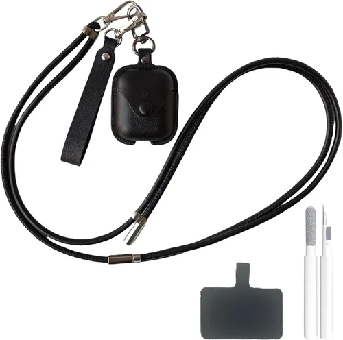 Funda de cuero para AirPods de 1ª/2ª generación, bonita funda protectora para viajes con correa ajustable para el cuello, a prueba de golpes, cierre