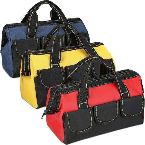 Vista 11 de Sanwuta Paquete de 3 bolsas de herramientas para hombres con parte inferior dura impermeable, bolsa de herramientas de alta resistencia de boca