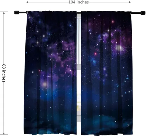 Vista 7 de Cortinas de galaxia, universo del espacio exterior, cortinas opacas para dormitorio, sala de estar, 2 paneles, 52 x 63 pulgadas, azul morado