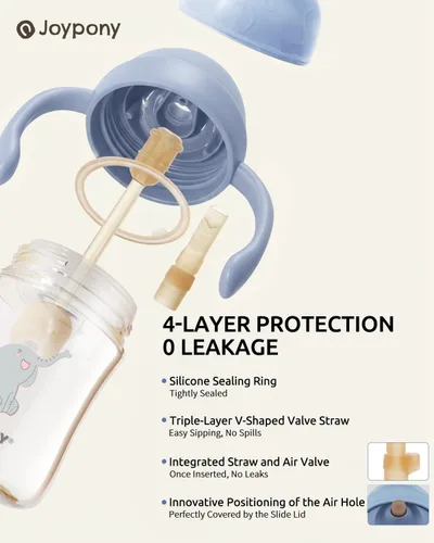 Vista 6 de Joypony Vasos para sorber para niños pequeños de 1 a 3 años, vaso con popote con peso a prueba de derrames con asa para bebés de 6 meses