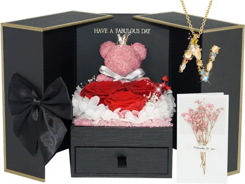 Vista 25 de ADDWel Regalos de Rosa Preservada para Ella - Rosa Real Única y Permanente con Collar "Te Amo" en 100 Idiomas, Regalos de Rosa Eterna para Mujeres