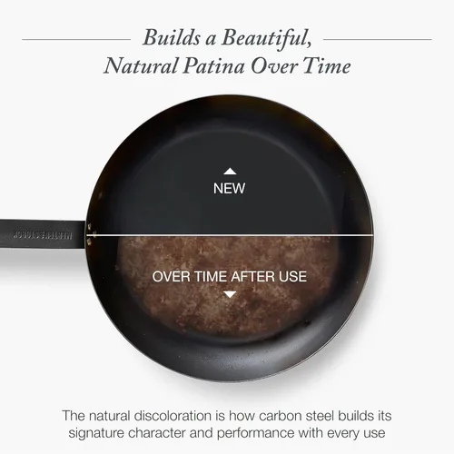 Vista 2 de Merten & Storck Sartén de acero al carbono pre-sazonada de 8", uso en inducción, estufa y parrilla, duradera, calentamiento uniforme, para sellar