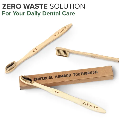 Vista 5 de VIVAGO Cepillos de dientes de bambú con cerdas suaves para dientes sensibles, 10 unidades, numerados para un fácil reconocimiento, ecológico