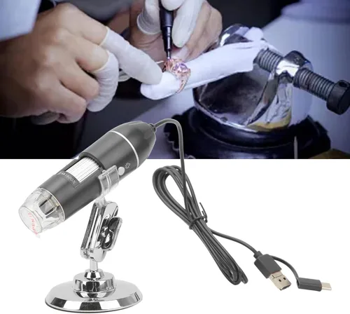 Vista 7 de Ciciglow Microscopio digital portátil de mano, 50-1600X con LED ajustable y soporte, USB para teléfono móvil Android portátil