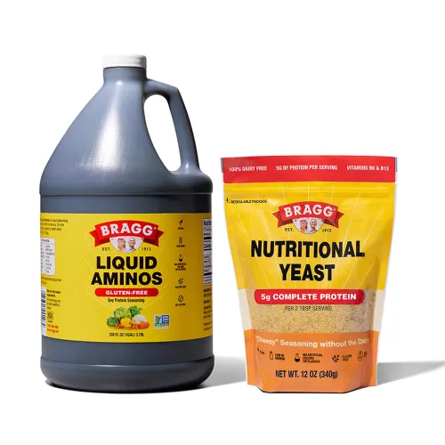 Bragg Liquid Aminos Condimento multiusos – Alternativa a la salsa de soja (1 galón) y condimento nutricional de levadura premium (12 onzas) – Copos