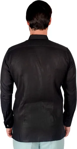 Vista 4 de Camisa bordada y plisada. Cuello mandarín. 100% Lino.