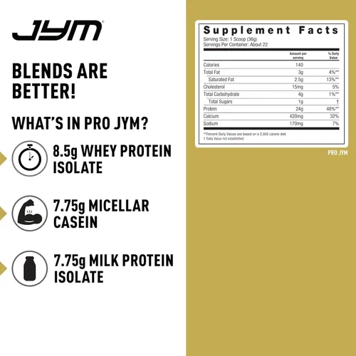 Vista 2 de Pro JYM Proteína en Polvo Sabor Galleta de Chocolate Crunch - Aislados de Proteína de Suero, Caseína y Proteína de Leche, Construcción de Músculo