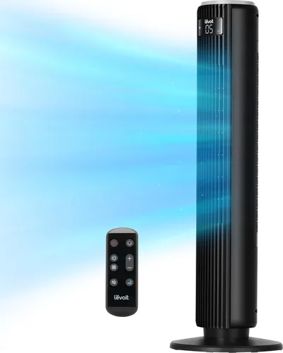 LEVOIT Ventilador de torre clásico de 36 pulgadas para dormitorio, ventilador de pie de flujo de aire de 25 pies/s que sopla aire frío para el Negro
