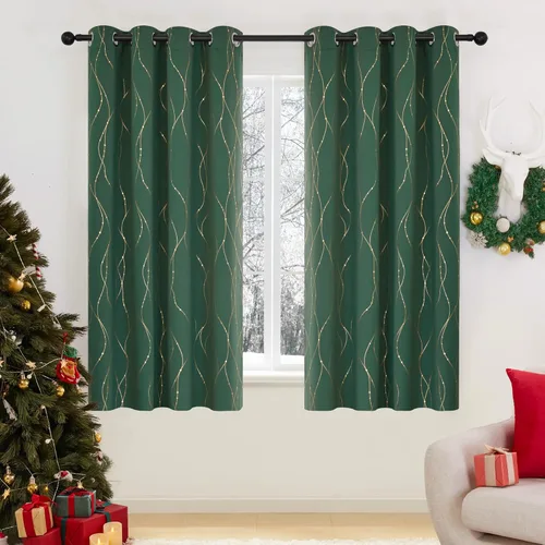 Vista 46 de Deconovo Cortinas opacas, estampado de lámina dorada, aislamiento térmico, cortinas con ojales que reducen el ruido para dormitorio y sala de estar