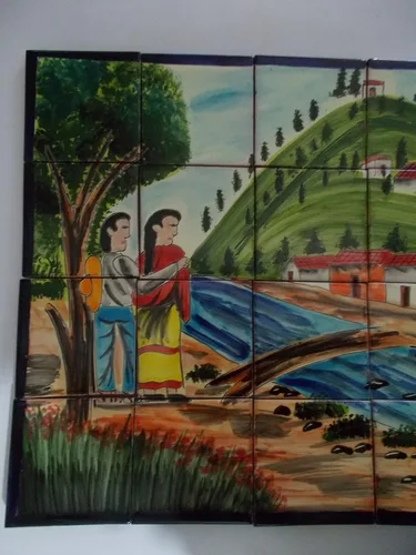 Vista 2 de 25" CERAMIC TILE MURAL mexican talavera mosaic hand painted clay backsplash