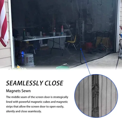 Vista 7 de LOOBANI Puerta mosquitera de garaje de 8 x 7 pies: resistente cierre magnético para puerta de garaje 1 coche, pantalla de red retráctil enrollable