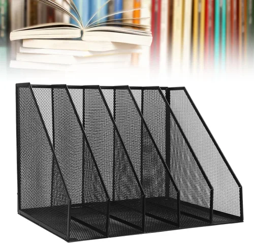 Vista 4 de Desk File Organizer Sturdy Iron Mesh 5 Section Vertical File Folder Document Holder for Office Workspace Desktop Organization