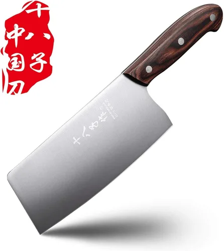 SHI BA ZI ZUO cuchillo chino de carnicero, cuchillo de carne de 6.7 pulgadas, cortador de acero inoxidable, mango de madera con peso moderado
