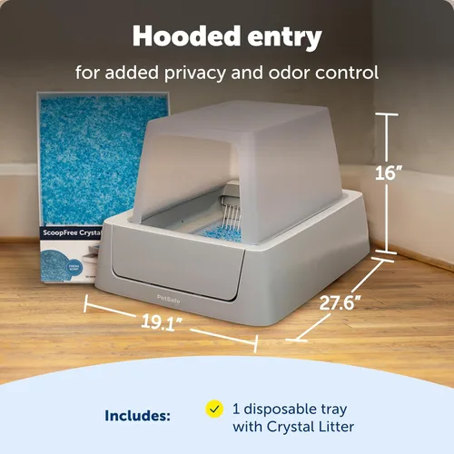 Vista 7 de PetSafe ScoopFree Crystal Smart - Caja de arena automática autolimpiante, entrada frontal, caja para gatos con detección de movimiento descubierta