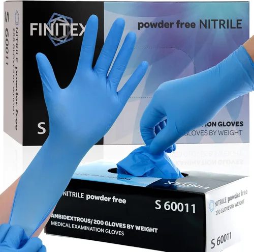 FINITEX Guantes desechables azules de nitrilo para examen – 200 unidades/caja de 3.5 mil guantes de goma de goma sin látex sin látex para alimentos