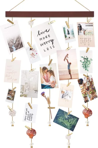 Mkono Soporte Colgante para Exhibir Fotos Portafotos con 25 Clips de Madera Decoración de Habitación para Adolescentes Exhibidor de Tarjetas de