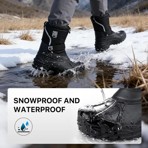Vista 5 de FREE SOLDIER Botas de nieve impermeables para hombre con forro extraíble Negro