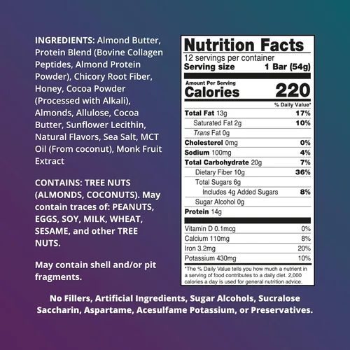 Vista 2 de Fuel 4 Ever Barras de proteína de colágeno, 0.45 onzas de proteína, sin gluten, sin lácteos, sin stevia ni ingredientes artificiales añadidos