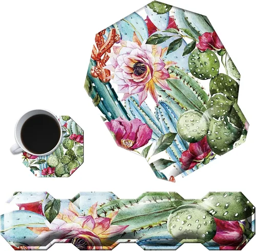 Vista 8 de Almohadilla ergonómica para reposamuñecas de leopardo negro + bonita alfombrilla para mouse + portavasos de espuma, espuma viscoelástica con base