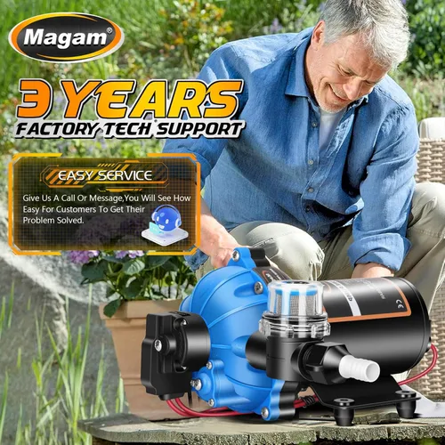 Vista 7 de Bomba de agua mejorada de 12 voltios, 7 GPM 70 PSI, diafragma autocebante de cinco cámaras de 12 V CC RV bomba fresca con interruptor de presión