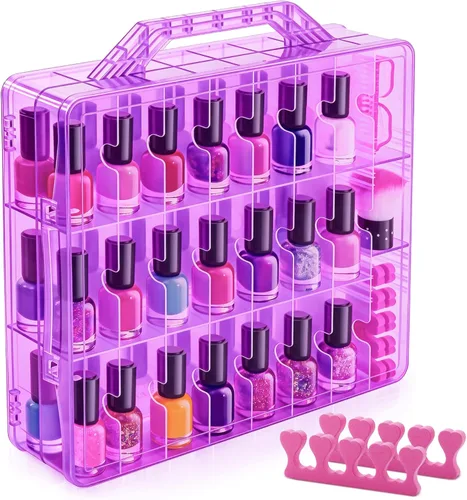Vista 9 de Estuche organizador de esmaltes de uñas DreamGenius para 48 botellas con 2 separadores de uñas, soporte de doble cara para esmaltes de uñas en gel