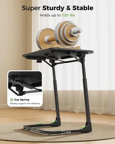 Vista 4 de SAIJI - Mesa plegable para TV, altura e inclinación, ajustable, resistente, bandeja para TV, bandejas plegables multifunción para comer, trabajar