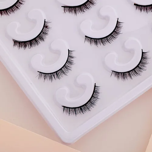 Vista 5 de Pestañas naturales extra cortas de 0.315 pulgadas de longitud, pestañas postizas 3D, aspecto natural, paquete de 10 pares, 100% hechas a mano