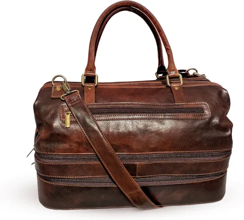 Vista 2 de Bolsa de viaje de cuero con compartimento para zapatos, Marrón