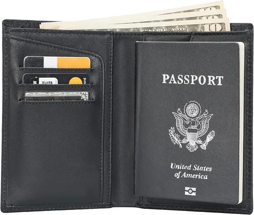 Vista 3 de Polare - Cartera de cuero con bloqueo RFID funcional para pasaporte, Negro -, Cartera con bloqueo RFID