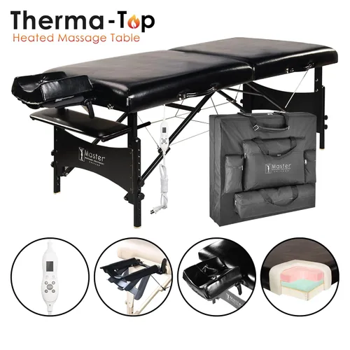 Vista 2 de Master Massage Galaxy Therma - Cama de pestañas superior de 30 pulgadas, 2 pliegues con funda de transporte, altura de mesa de spa ajustable