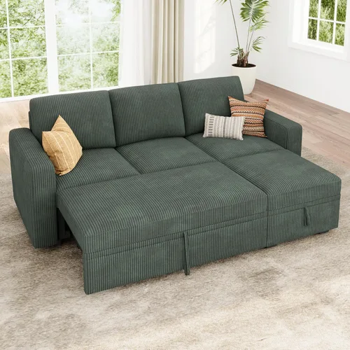 Vista 13 de HONBAY - Sofá seccional modular con cama desplegable, sofá de pana con almacenamiento, sofá seccional en forma de U para sala de estar, color azul