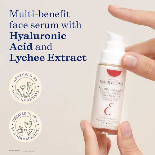 Vista 2 de Embryolisse Suero completo. Fórmula hidratante avanzada con ácido hialurónico. Rellena, ilumina, levanta, reafirma, 1.01 onzas líquidas