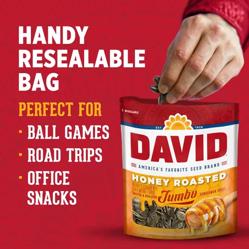 Vista 4 de DAVID Semillas de girasol jumbo, sabor tostado a miel, 5.25 onzas