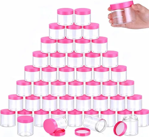 Vista 21 de SATINIOR 100 tarros de plástico con tapas, recipientes pequeños, tapas de boca ancha, pequeños recipientes de plástico para loción, crema, diamantes