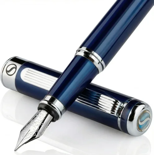 Vista 27 de Scriveiner Pluma Estilográfica de Lujo - Impresionante Pluma de Laca Negra, Acabado de Oro Real, Plumín Dorado Schmidt (Mediano), Convertidor, Mejor