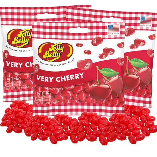 Needzo Red Jelly Beans - Caramelos masticables con sabor a cereza, dulces compartibles con sabor a fruta jugosa, aperitivo para llevar, paquete de 3