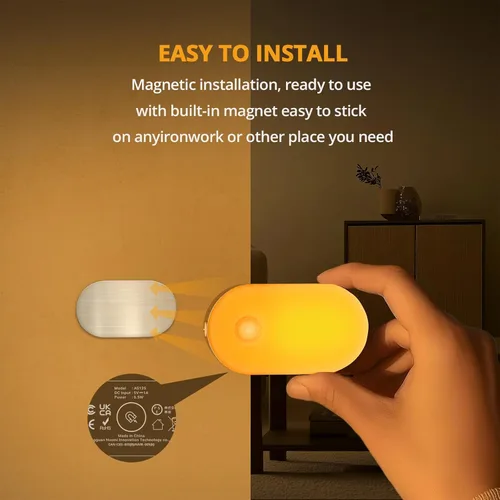 Vista 4 de Lyridz Luz Nocturna Recargable con Sensor de Movimiento, Luces Nocturnas Atenuables en Ámbar para Baño, Dormitorio, Habitación de Niños, Pasillo