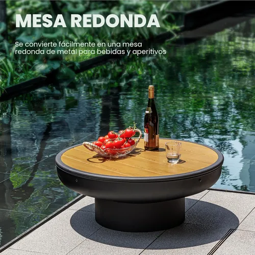 Vista 3 de Panovue Mesa para hoguera de 32 pulgadas con tapa, cuenco de fuego resistente y profundo, parrilla de barbacoa de leña al aire libre con tapa