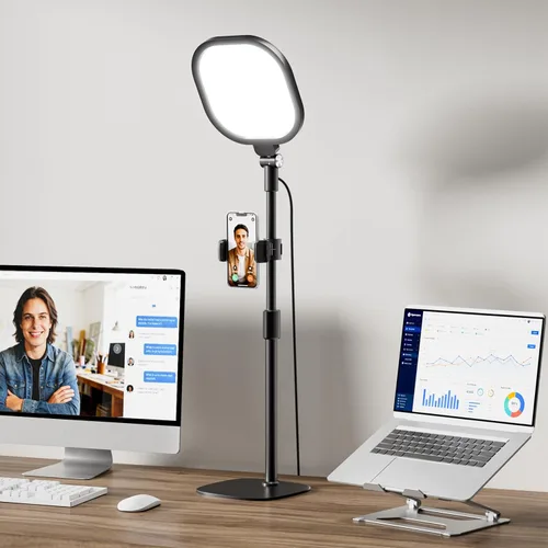 Iluminación de videoconferencia para reuniones de zoom, anillo de luz para escritorio con soporte flexible, 30 modos de luz, iluminación de zoom